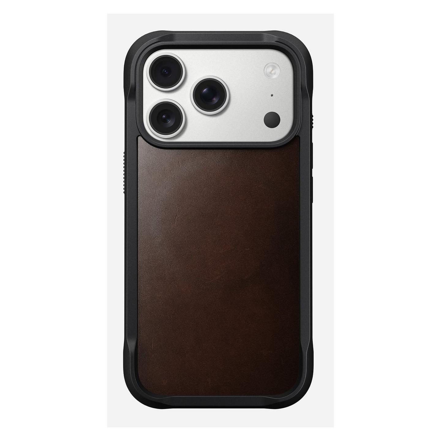 Case për Telefon Nomad Rugged Leather / iPhone 17 Pro 6.3" / Lëkurë Horween / Polikarbonat + TPU / MagSafe + Qi2 / Mbrojtje deri 4.5 m - Kafe