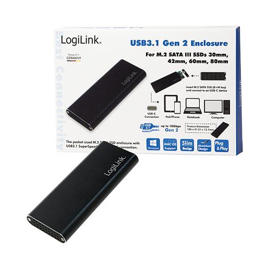 Këllëf për Disqe LogiLink UA0314, M.2 SATA SSD, USB-C 3.2 Gen 2, 10 Gbit/s – Zezë - 4