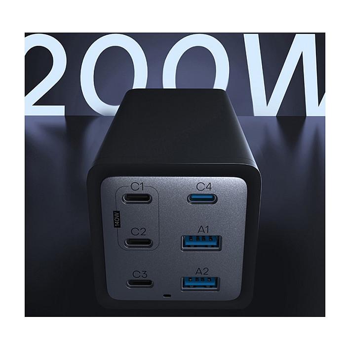 Adapter Conceptronic OZUL06BE / 200W / GaN / 4x USB-C + 2x USB-A / PD 3.1 / PPS / QC 3.0 / Kabllo USB-C - Zezë - 5