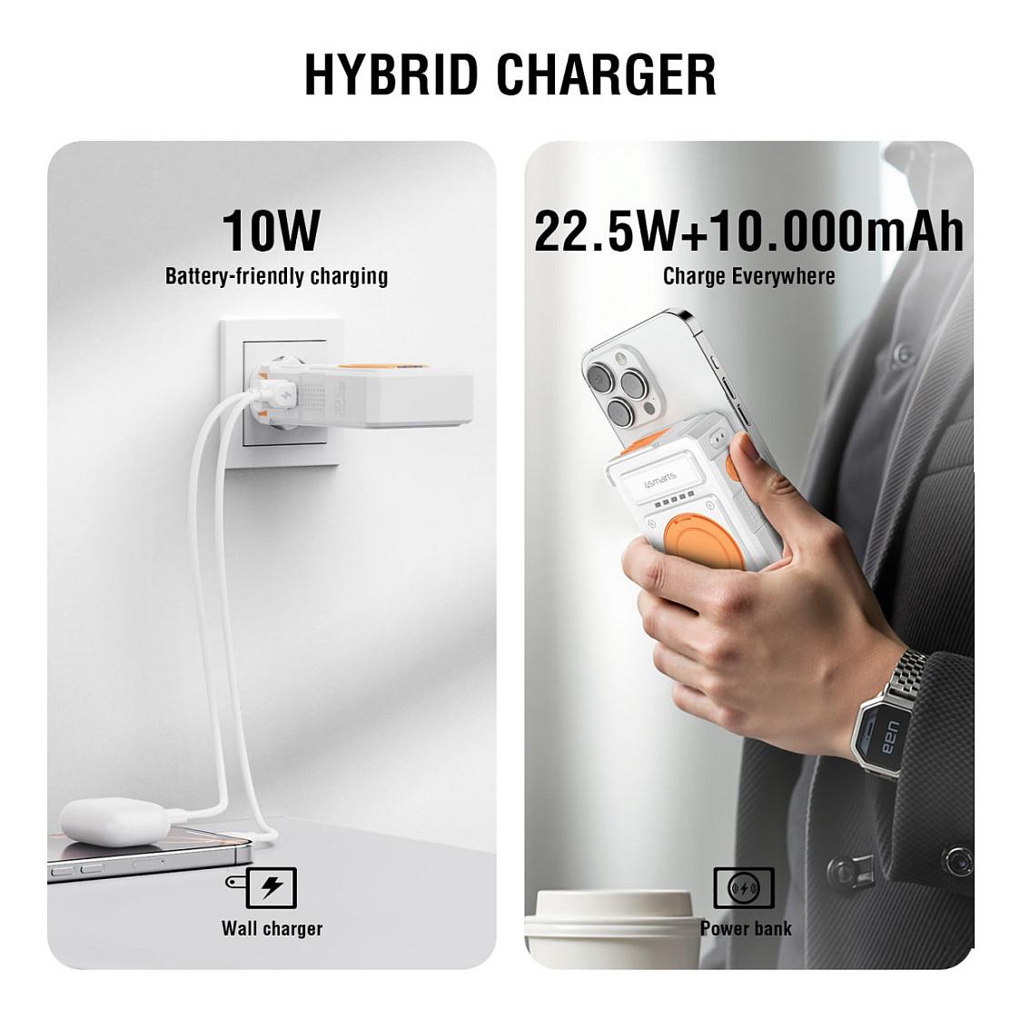 PowerBank 4smarts 6in1 Hybrid Charger / 10000mAh / USB-C 20W / USB-A 22.5W / Qi 15W - Bardhë - 9