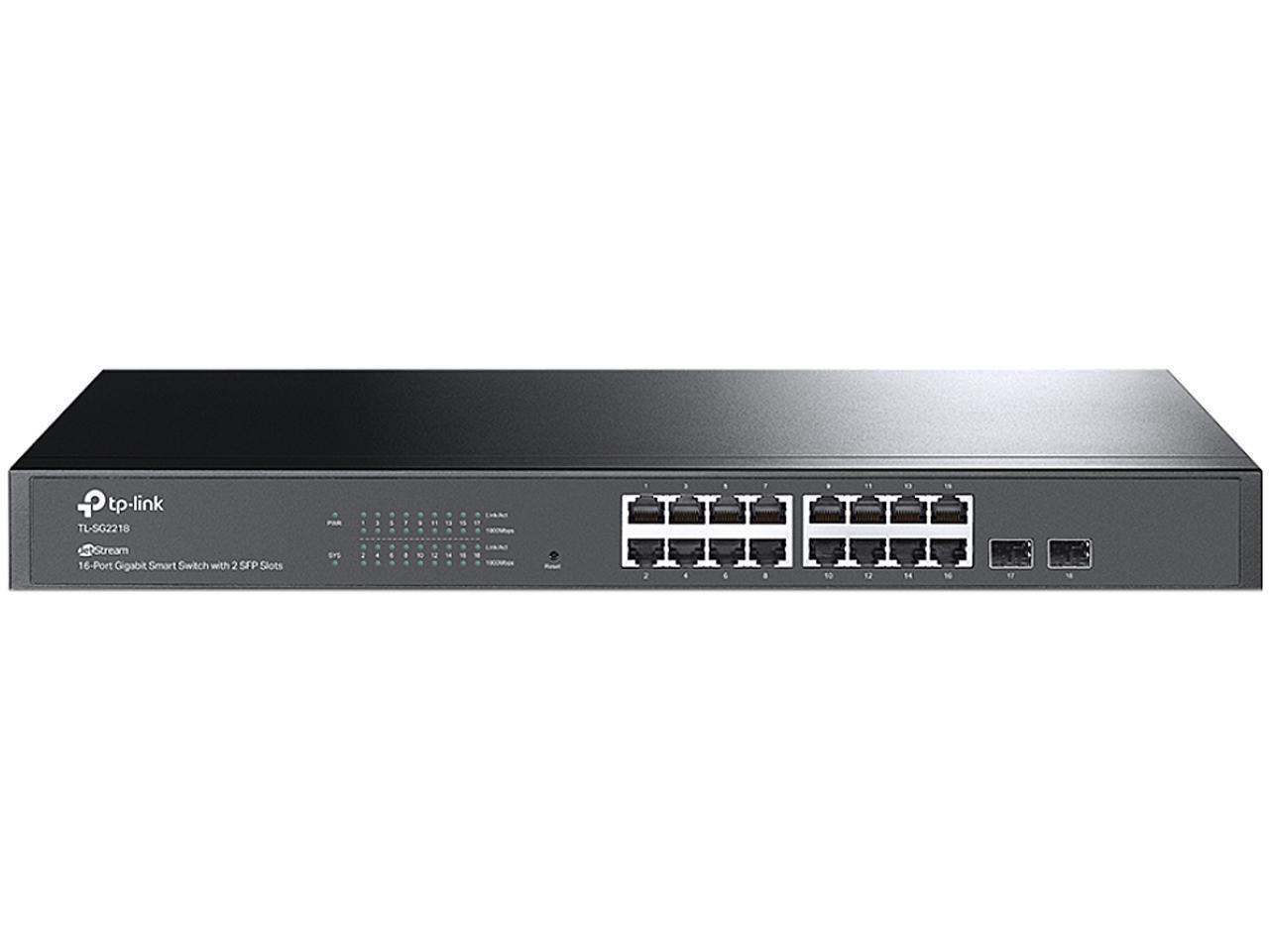 TP-Link JetStream TL-SG2218 16-Port Gigabit Smart Managed Switch – 16× RJ45 10/100/1000Mbps, 2× Gigabit SFP, Omada SDN, VLAN, Static Routing, 36Gbps, Rackmount 19" 1U – E Zezë - 2