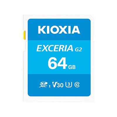Kartë Memorie KIOXIA EXCERIA G2 / 64GB / SDXC / UHS-I / U3 / V30 / Class 10 / 100MB/s Lexim / 50MB/s Shkrim / 32 × 24 × 2.1mm / 2g - Blu