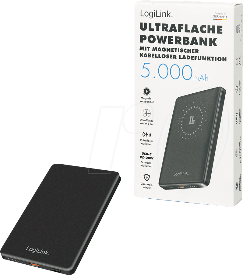 Powerbank Magnetik LogiLink PA0395 / 5.000mAh / Wireless / USB-C - Zezë