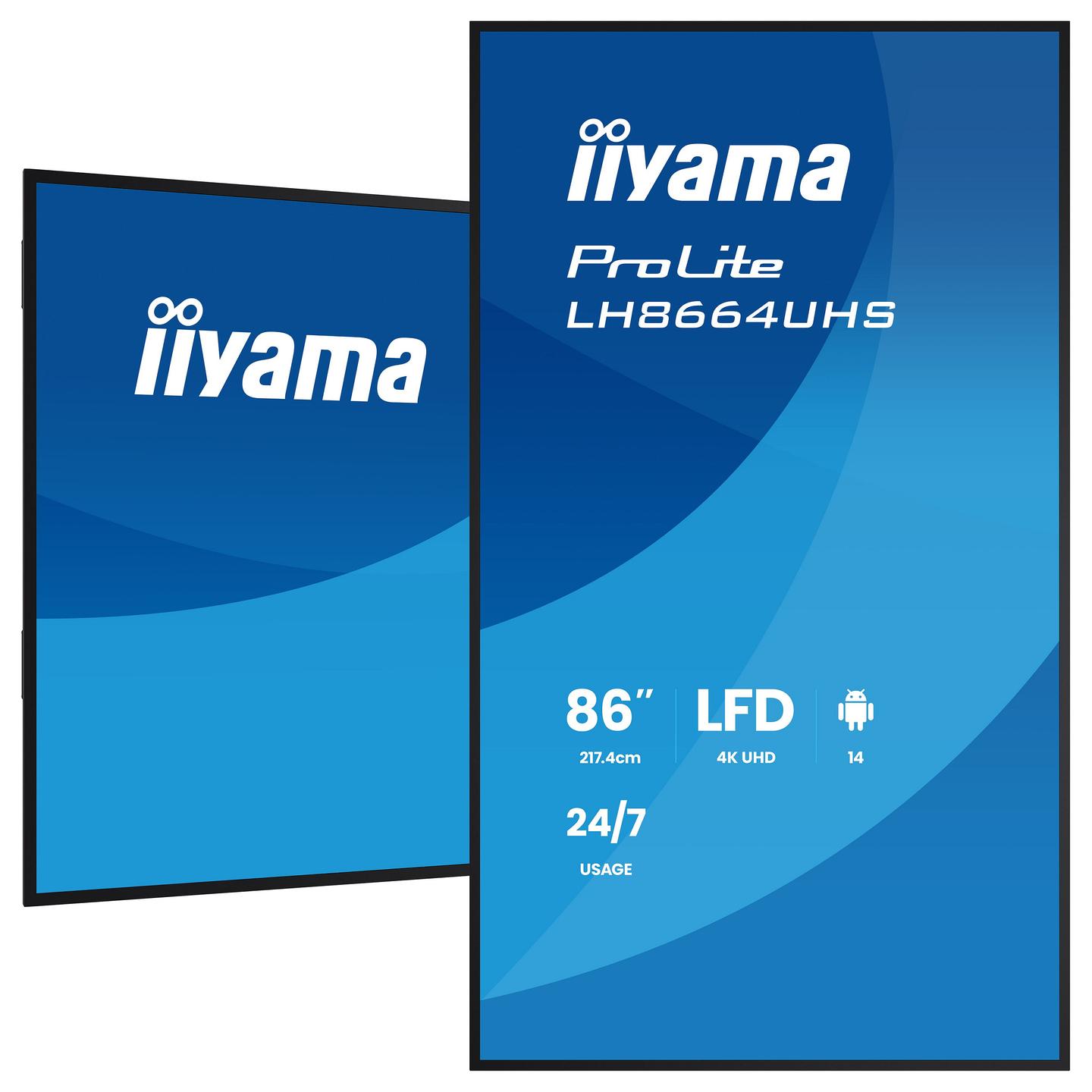 Digital Signage iiyama ProLite LH8664UHS-B3AG, 85.6", 4K UHD, IPS, 500cd/m², HDMI, USB-C - Zezë - 5