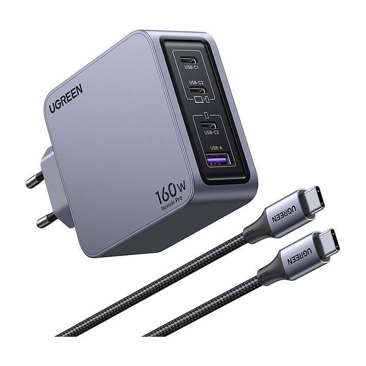 Karikues UGREEN Nexode Pro 25877 / GaN / 160W / 3x USB-C / USB-A / PD 3.1 / USB-C Cable - Gri/Zezë - 4