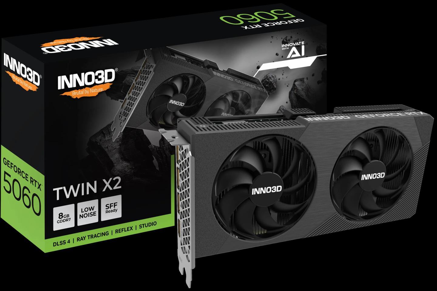 Kartelë Grafike NVIDIA INNO3D GeForce RTX 5060 TWIN X2 V2, 8GB GDDR7, 128-bit, PCIe 5.0 x16, 3xDP 2.1b, HDMI 2.1b - Zezë