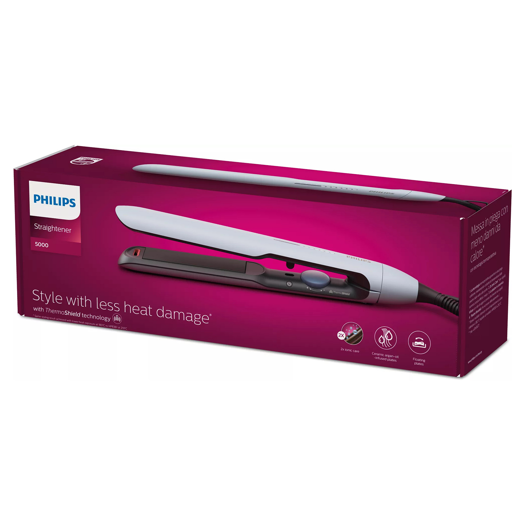 Drejtuese për flokë Philips 5000 Series BHS520/00 / ThermoShield / 2x Ionic / Ceramic Argan Oil / 12 Temperatura / 120–230°C – Blu e çelët - 2