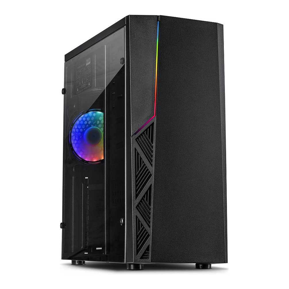 Kasë PC Inter-Tech B-02 / Midi Tower / ATX / 1x 120mm RGB Fan / 3x 3.5" + 2x 2.5" Bay / Acrylic Side Panel / RGB - Zezë