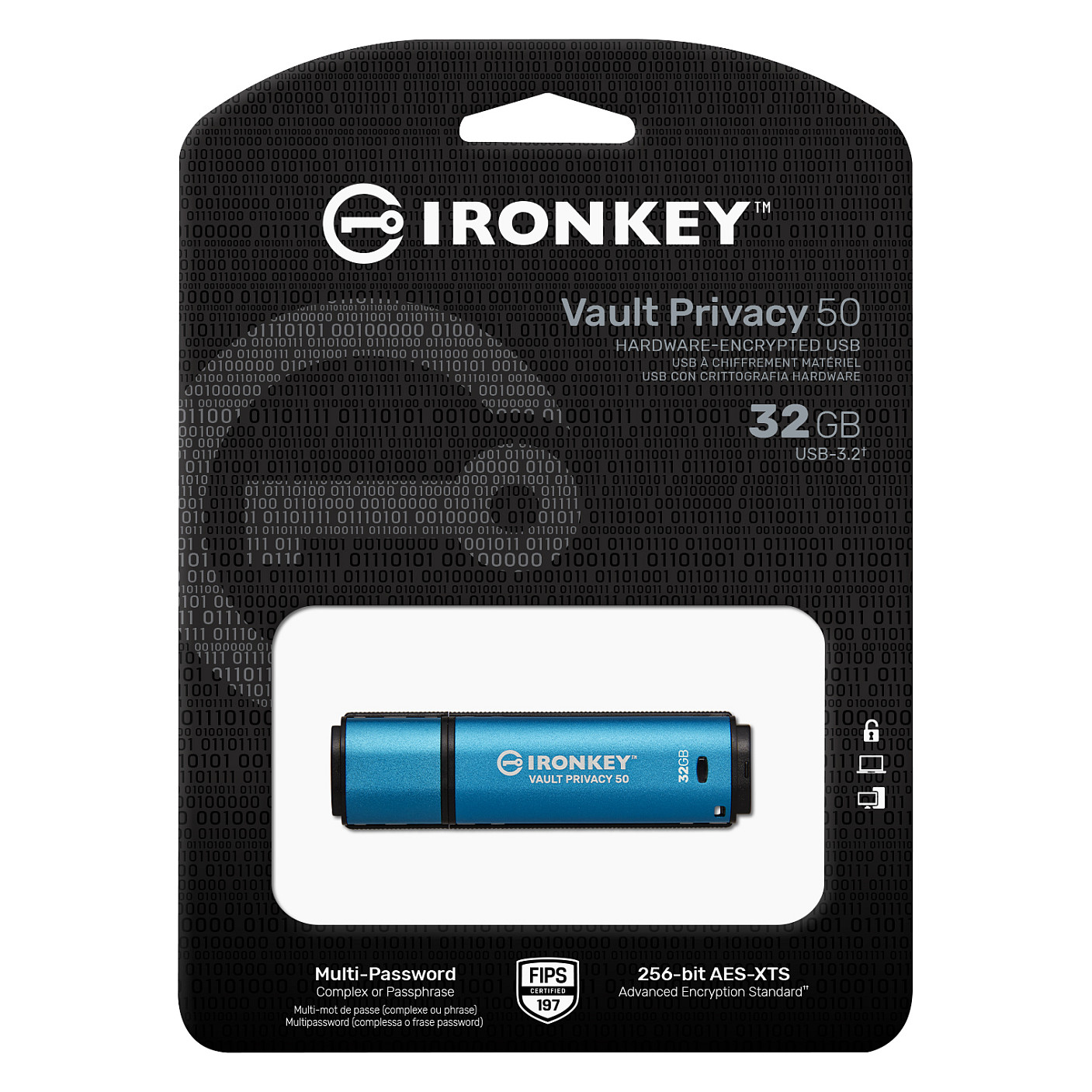 USB Flash Drive STICK 32GB Kingston IronKey Vault Privacy 50 - Blu - 3