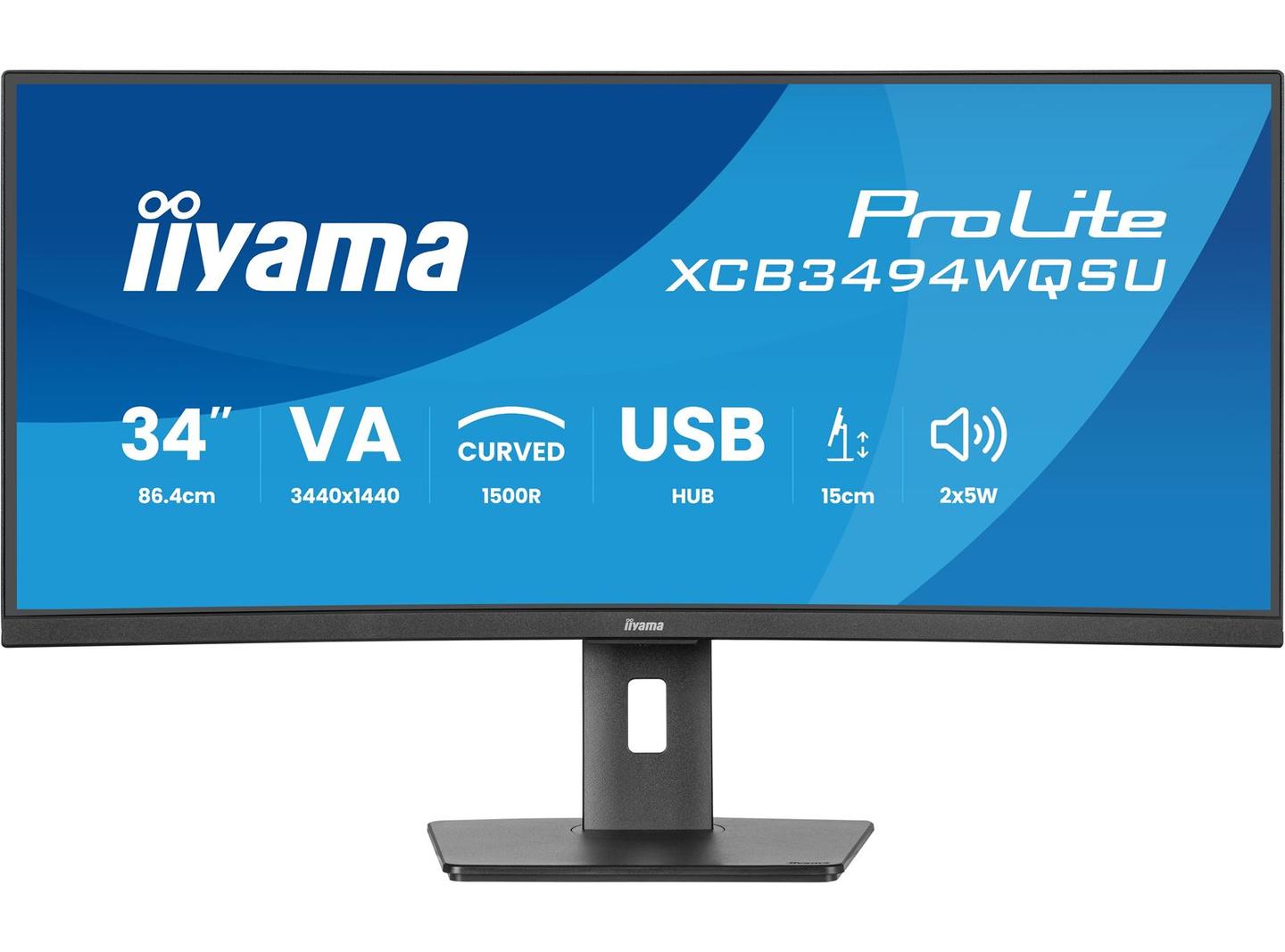 Monitor iiyama ProLite XCB3494WQSU-B1, 34", UWQHD VA Curved, 120Hz, 0.4ms, 2xHDMI+DP+USB - Zezë - 1