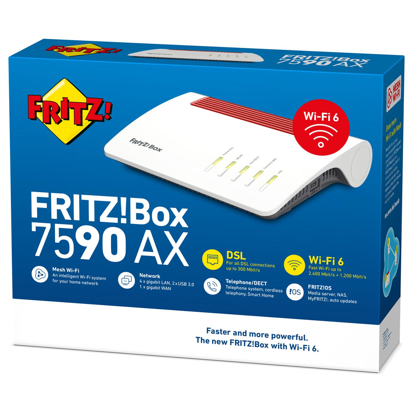 Ruter FRITZ!Box 7590 AX, Wi-Fi 6 AX3600, Dual-Band, deri në 3600Mbps, 1× Gigabit WAN + 4× Gigabit LAN, 2× USB 3.0, DSL, DECT - Bardhë - 4