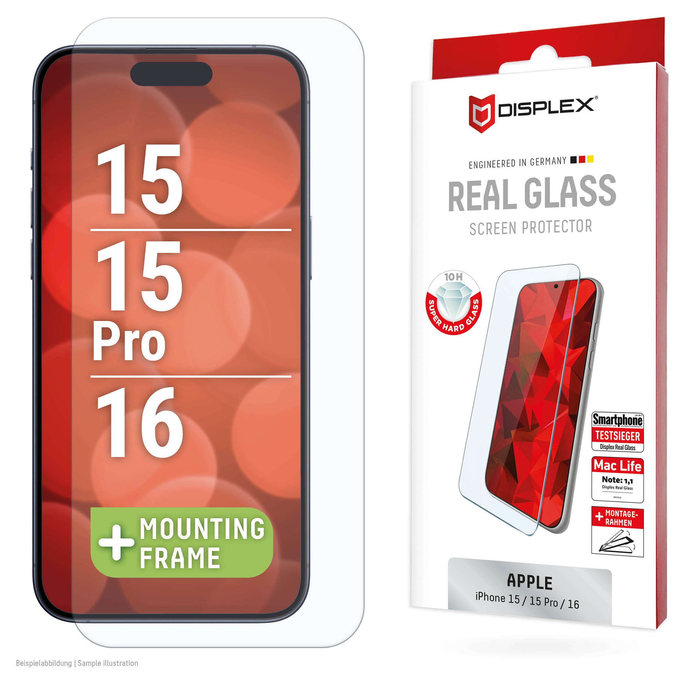 Mbrojtëse për ekran Displex / Apple iPhone 15 / 15 Pro / 16 / Xham Tempered Glass 10H - Transparente
