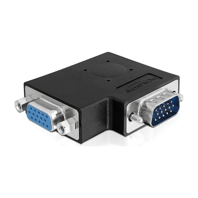 Adapter VGA DeLOCK 65345 / VGA 15-pin Male në VGA 15-pin Female / 90° - Zezë - 1