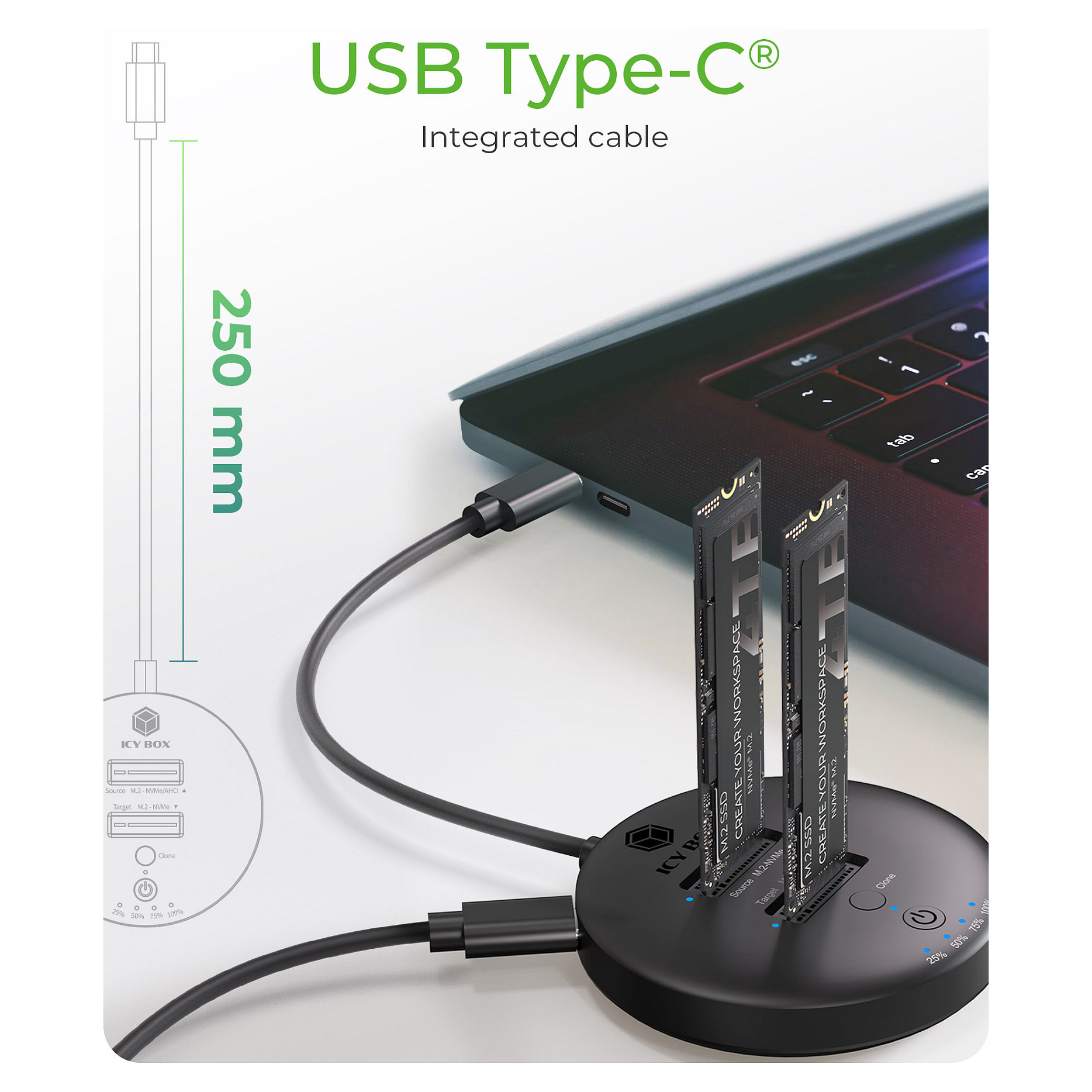 Docking Station Clone ICY BOX IB-1612MCL-C31 / 2x M.2 NVMe / USB-C 10Gbps / Offline Clone – Zezë - 4