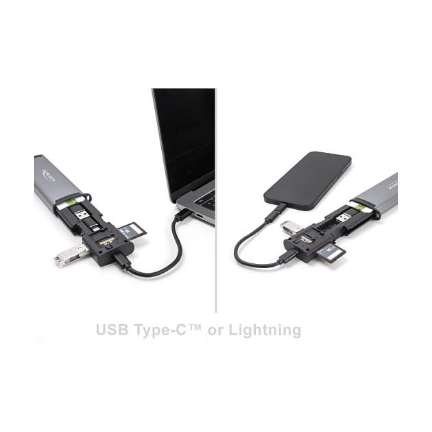 Lexues Kartelash DeLOCK 91018 / SD / microSD / USB 3.2 Gen 1 / USB-A / USB-C / 5 Gbit/s / 9 Fole për Kartela - Gri & Zezë - 8
