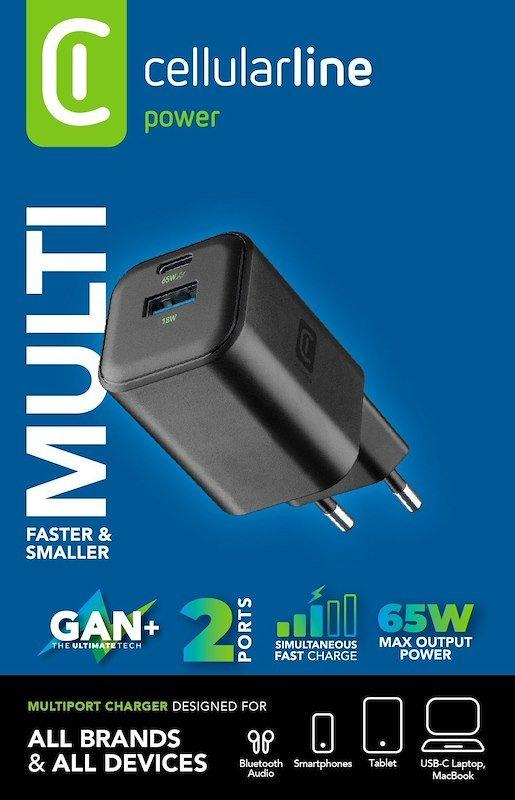 Karikues GaN Cellularline / 65W / USB-C PD + USB-A / 2 Porta - Zezë - 2