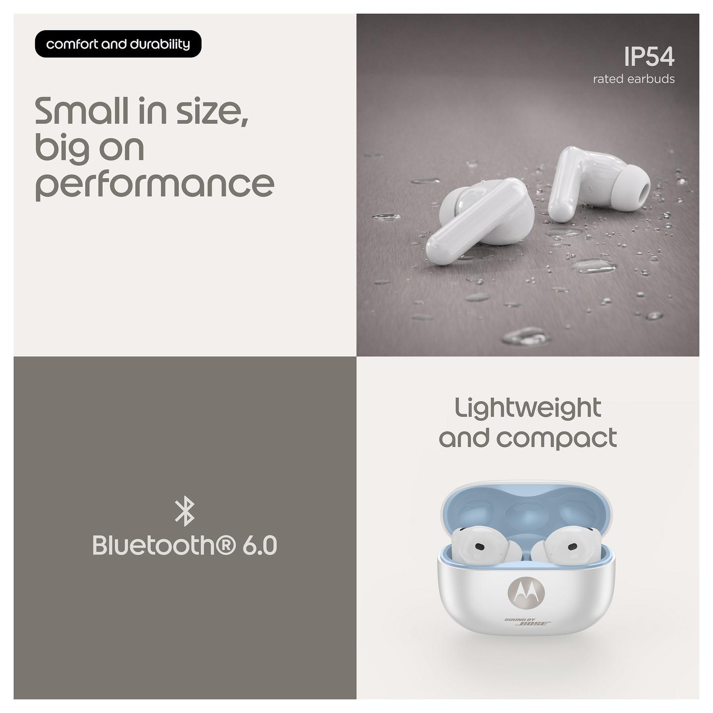 Kufje pa kabllo Motorola moto buds 2 plus / Sound by Bose / 11 mm + Knowles / Bluetooth 6.0 / ANC / LHDC4 + LHDC5 / 40 orë - Bardhë - 16
