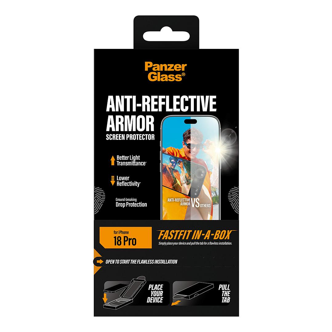 Mbrojtëse Ekrani PanzerGlass Anti-reflective Armor për iPhone 18 Pro, Xham i Temperuar, Anti-Reflektues, Ultra-Wide Fit, FASTFIT IN-A-BOX - Transparente - 3