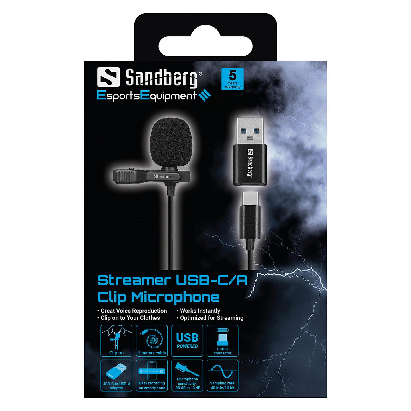 Mikrofon USB Sandberg Streamer Clip / USB / Omnidirectional / 50–18.000 Hz / 3m - Zezë - 5