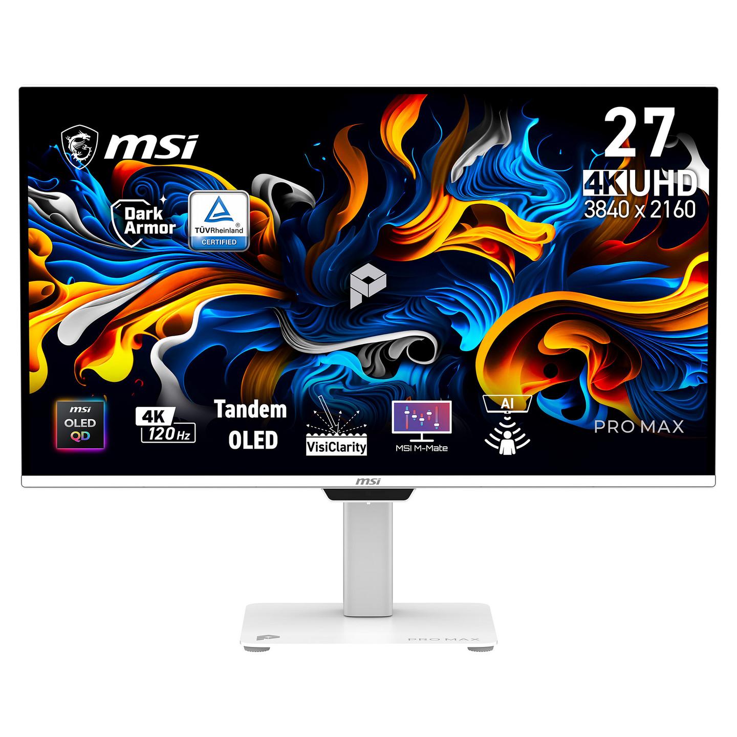 Monitor MSI PRO MAX 271UPXW12G, 26.5", 4K UHD QD-OLED, 120Hz, 0.03ms, HDR, HDMI + DisplayPort + USB-C - Bardhë