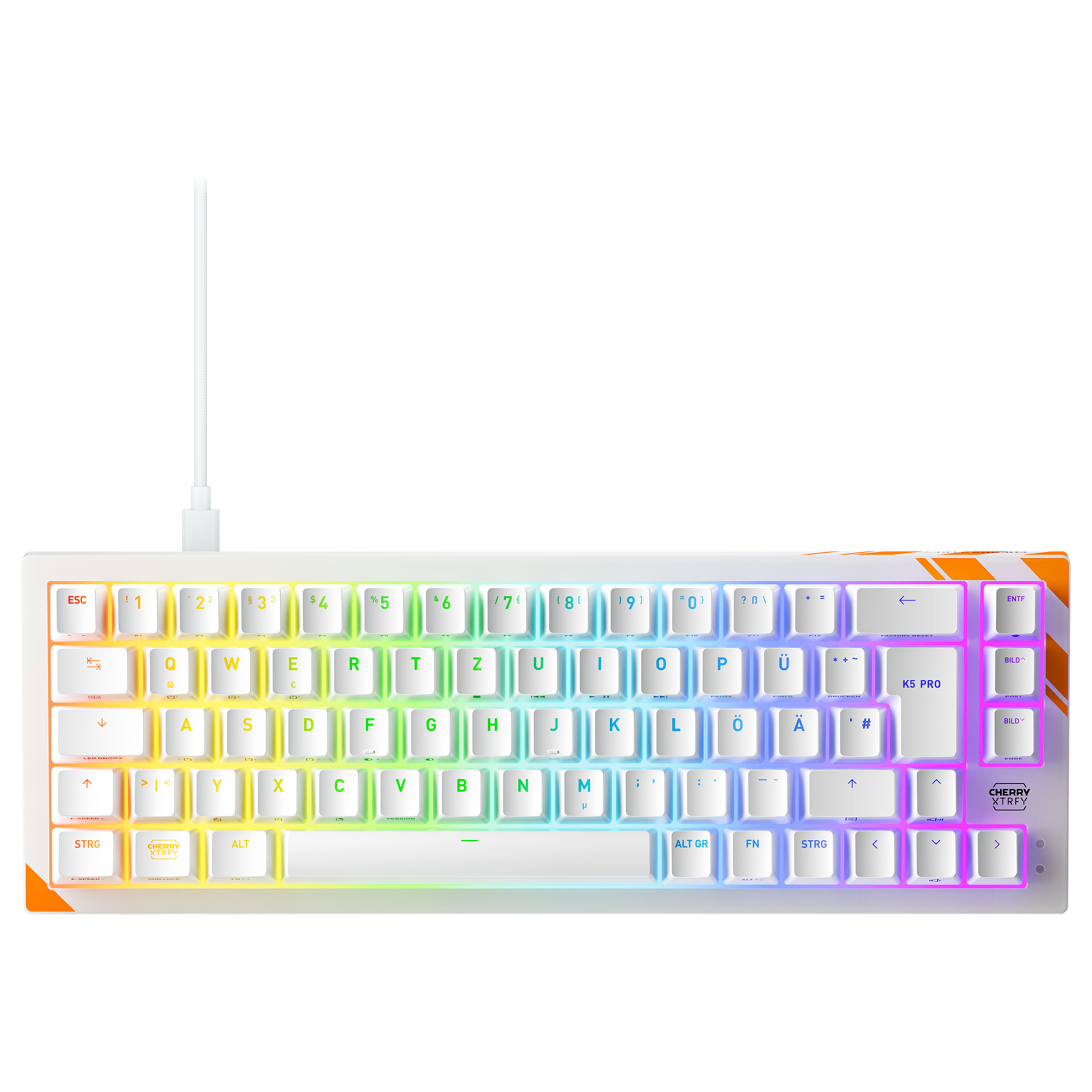 Tastierë Gaming CHERRY K5 PRO TMR COMPACT / Wired / QWERTZ / Mekanike / RGB LED - Portokalli/Bardhë