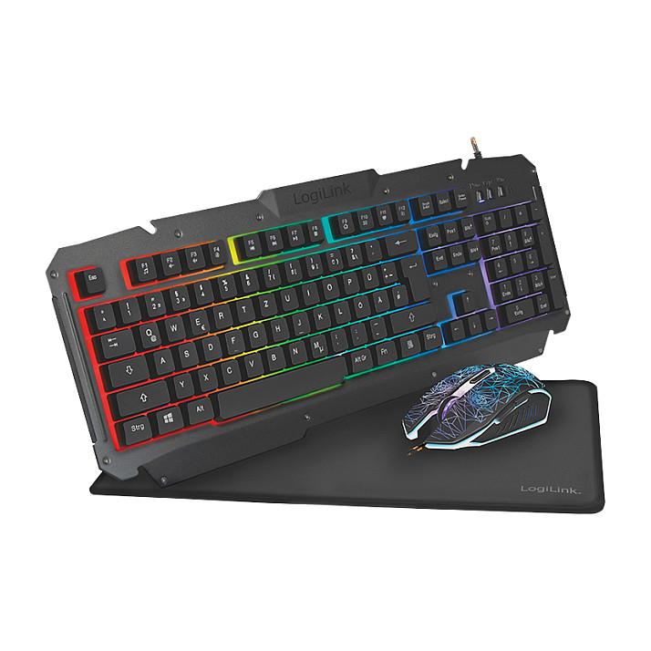 Combo (Tastierë & Maus) LogiLink ID0185 / QWERTY / Membrane / RGB LED / USB - Zezë