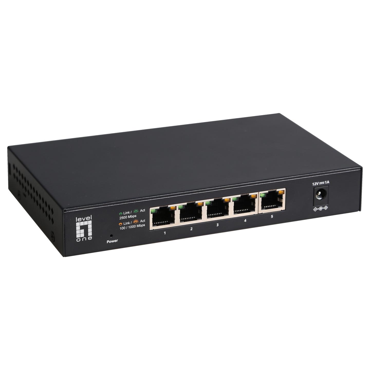 Switch LevelOne GEU-0525, 5x 2.5GbE RJ45, Switching Capacity 25Gbps, Jumbo Frames 15KB, Fanless - Zezë