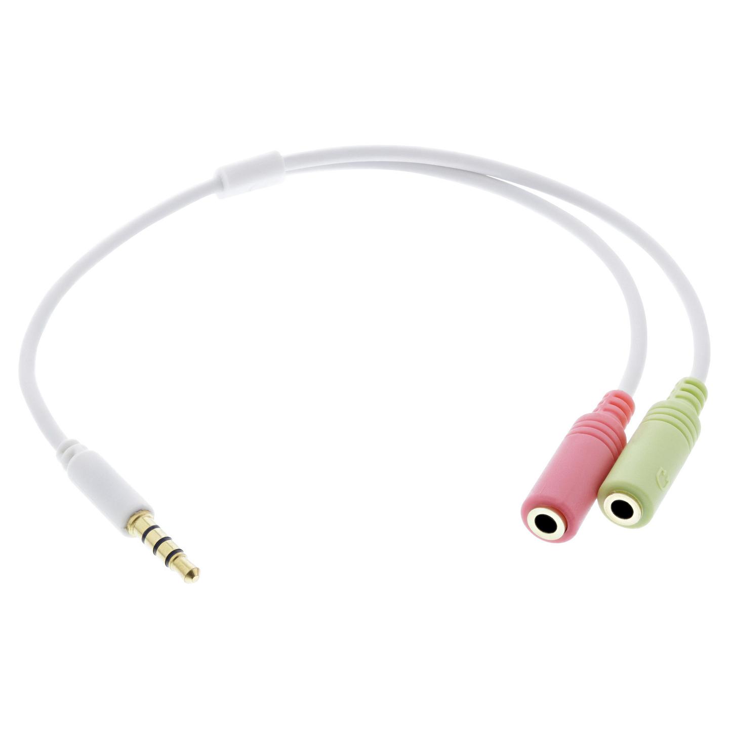 Adapter Audio InLine 99302W, 3.5mm 4-pin në 2x 3.5mm, CTIA, 0.15m – Bardhë
