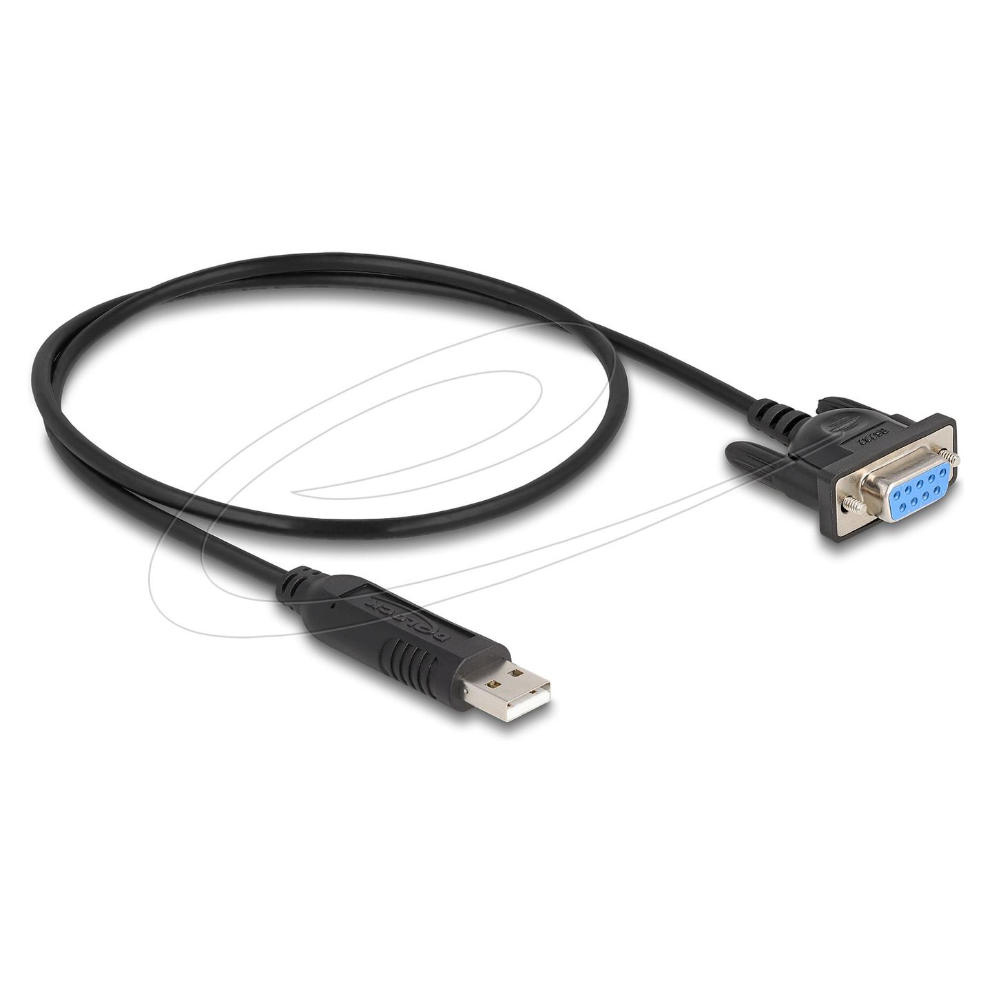 Adapter DeLOCK 67381, USB 2.0 Type-A mashkull në Serial RS-232 DB9 femër, 0.5 m - Zezë - 2