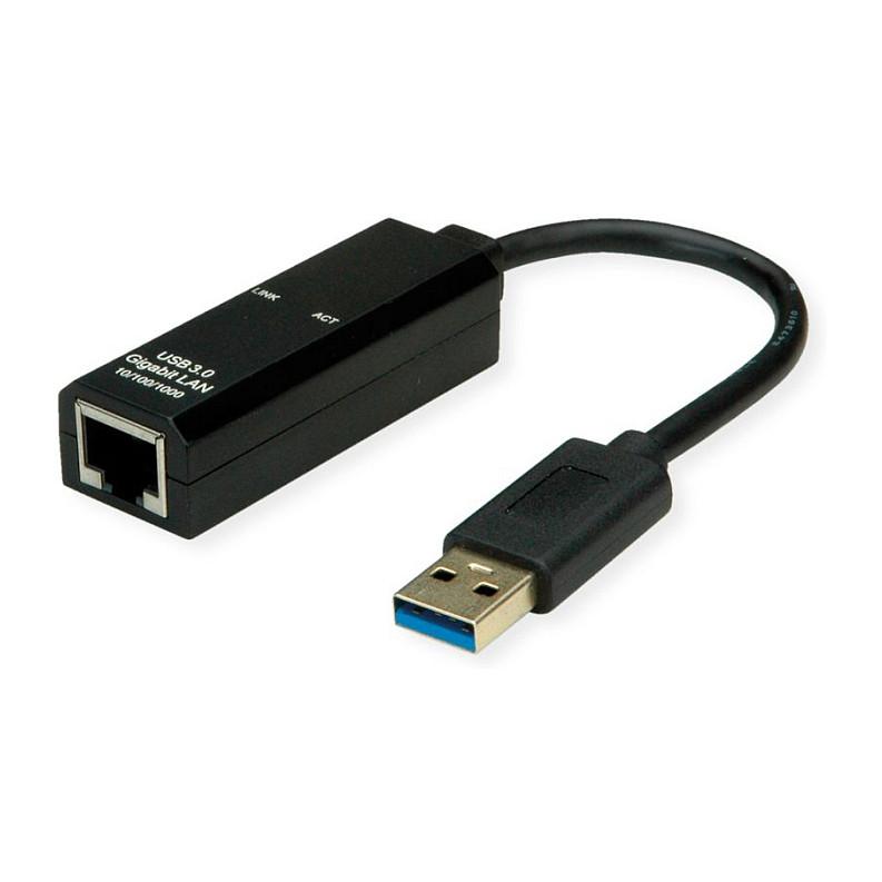 Adapter VALUE 12.99.1119, USB 3.2 Gen 1, USB-A Mashkull në RJ45 Femër, Gigabit Ethernet - Zezë