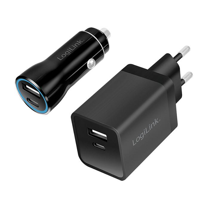 Adapter LogiLink PA0300 / 1x USB-A / 1x USB-C / 15W / Set 2 copë – Zezë