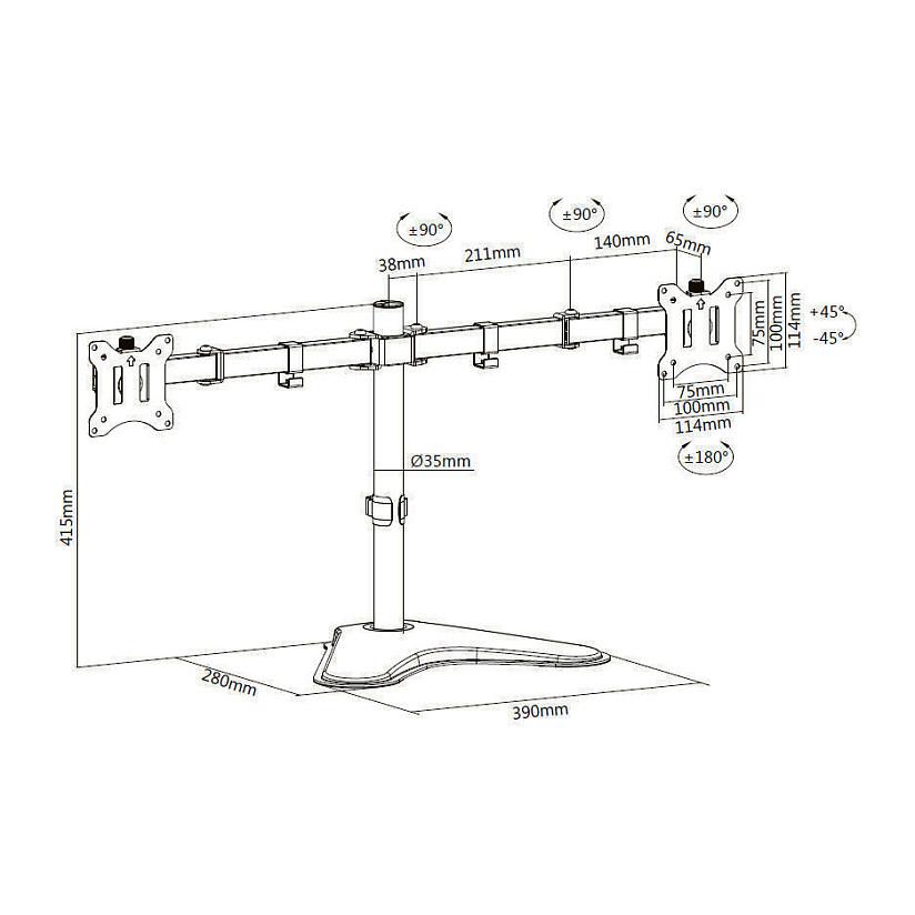 Mbajtëse për Monitor Equip 650123 , 2 Monitorë , 17–32" , deri 8kg për monitor , e rregullueshme , VESA 75x75–100x100 - Zezë - 8