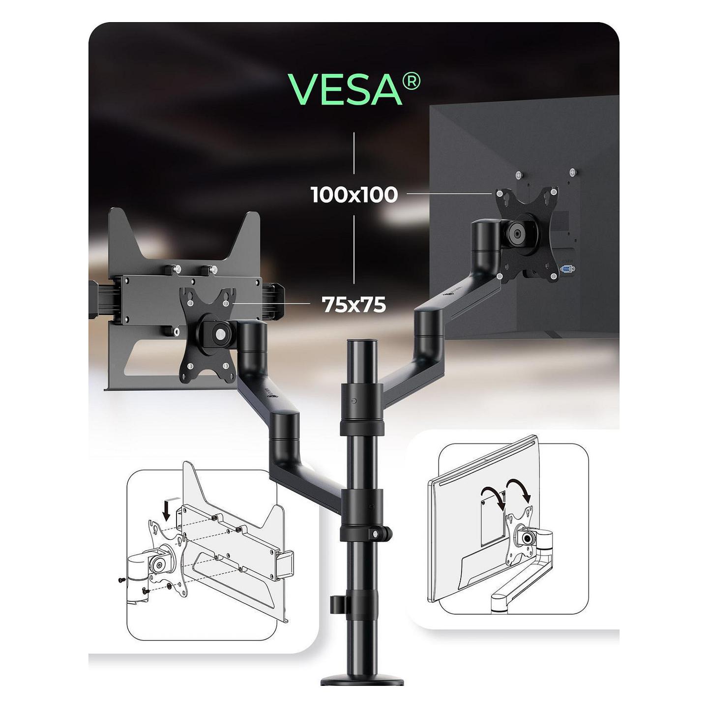 Mbajtëse për Monitor ICY BOX IB-MS622-T , 1 Monitor , 17–32" , deri 8kg , Mbajtëse për Laptop , VESA 75x75 & 100x100 - Zezë - 7