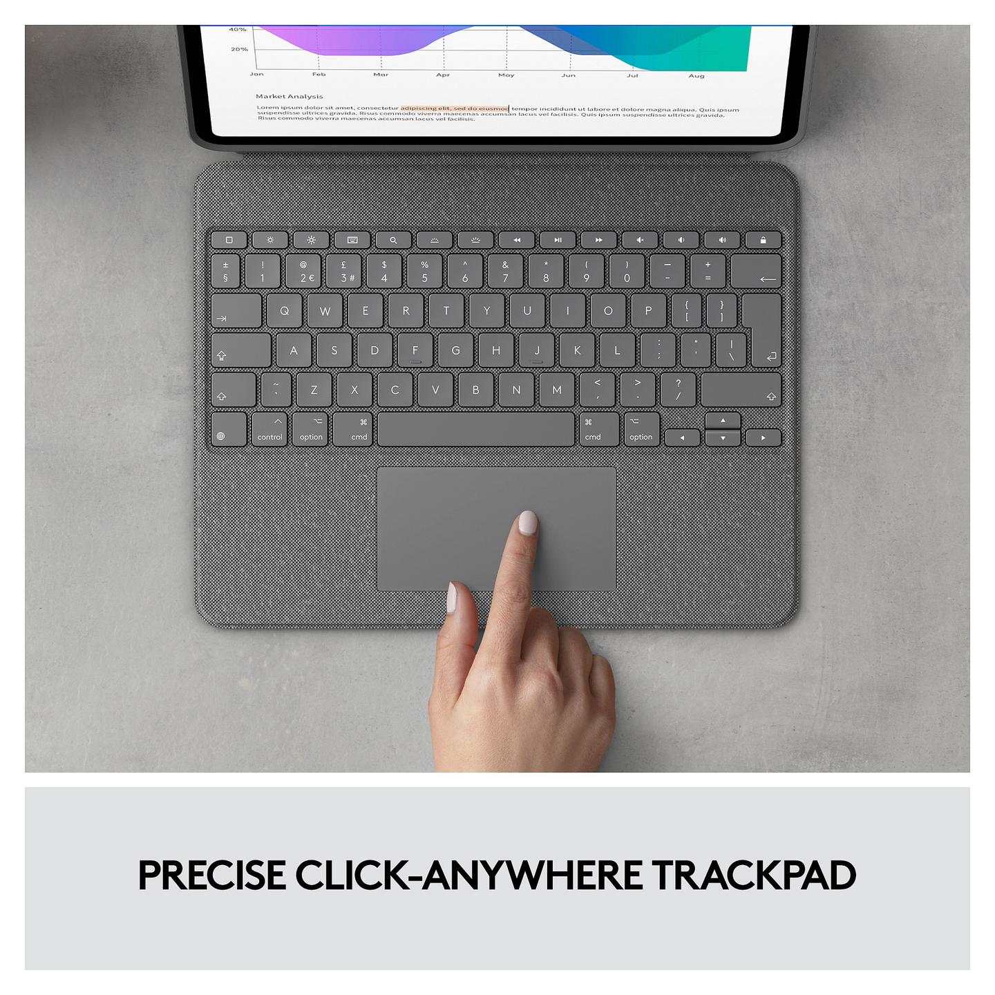 Tastierë me mbështjellëse Logitech Combo Touch për iPad Pro 12.9", me trackpad, taste me ndriçim, Smart Connector, QWERTY britanike – Gri - 6