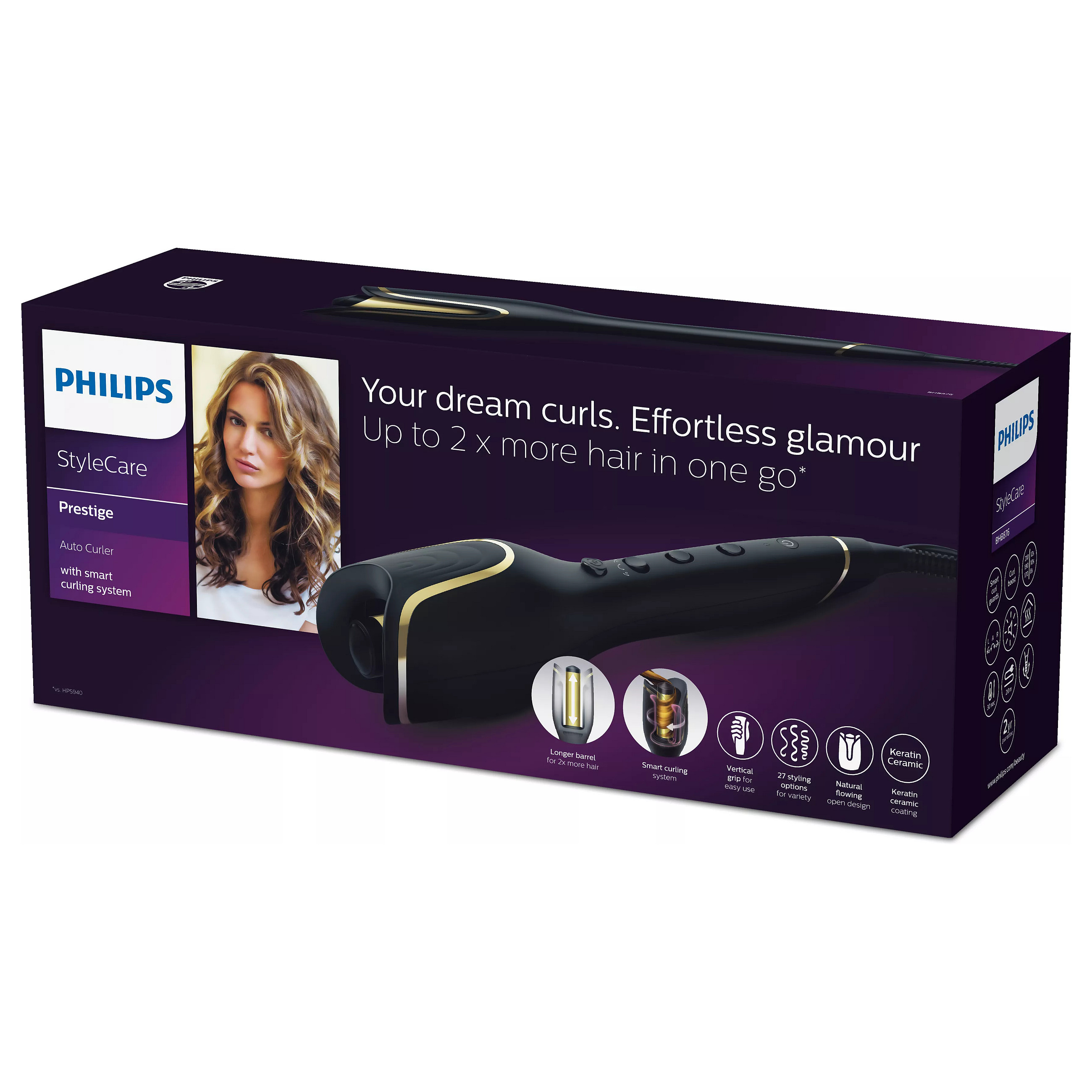 Stiluese për flokë për kaçurrela Philips StyleCare Prestige BHB876/00 / Auto Curler / Keratin-Ceramic / 170–210°C / 27 Kombinime – Zezë/Gold - 4