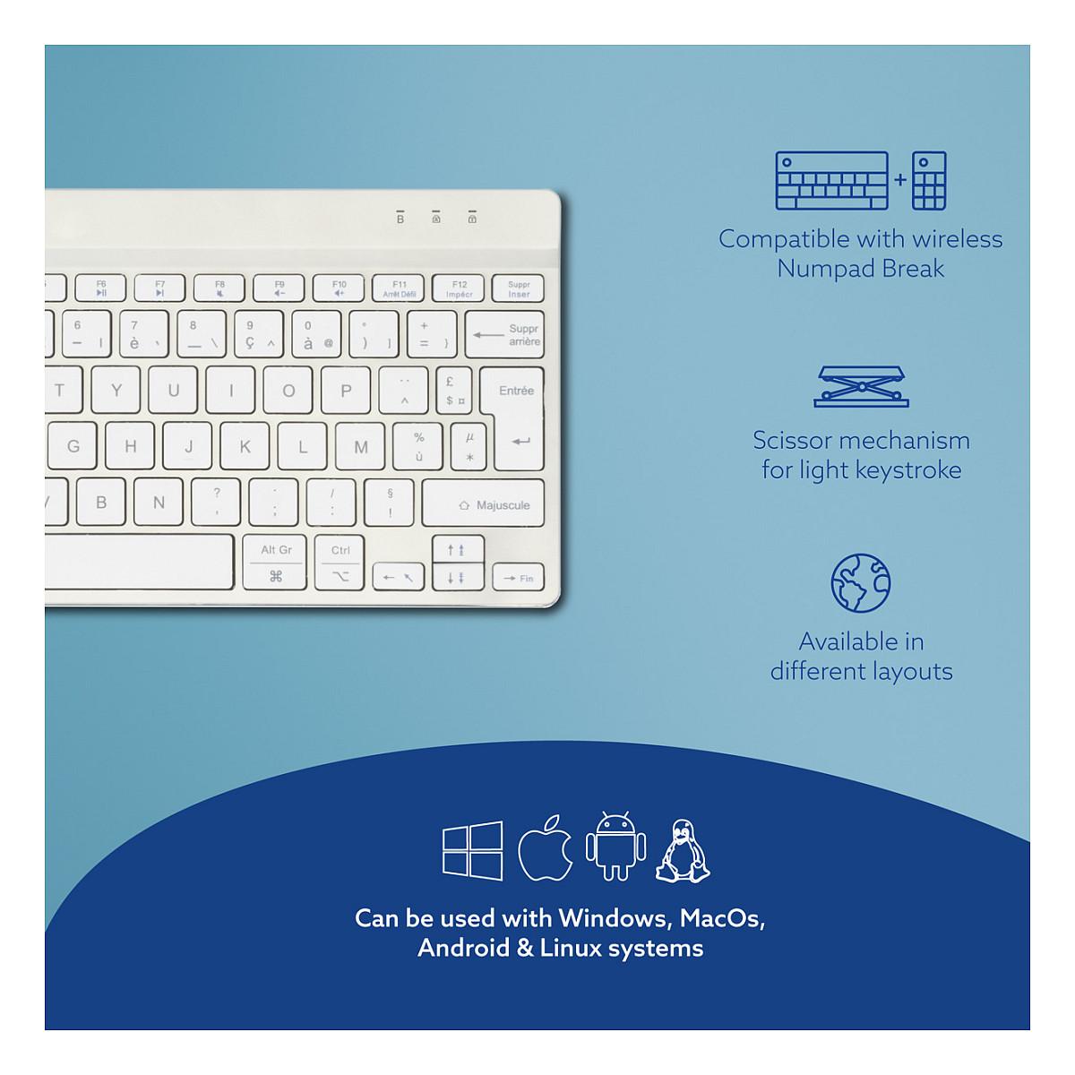 Tastierë pa kabllo R-Go Tools R-Go Compact Break / AZERTY / Scissor / Bluetooth / Mini - Bardhë - 14