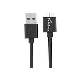 Kabllo USB MediaRange MRCS239, USB 3.2 Gen 1, USB-A Mashkull në Micro USB-B Mashkull, 5Gbps, 0,5m - Zezë