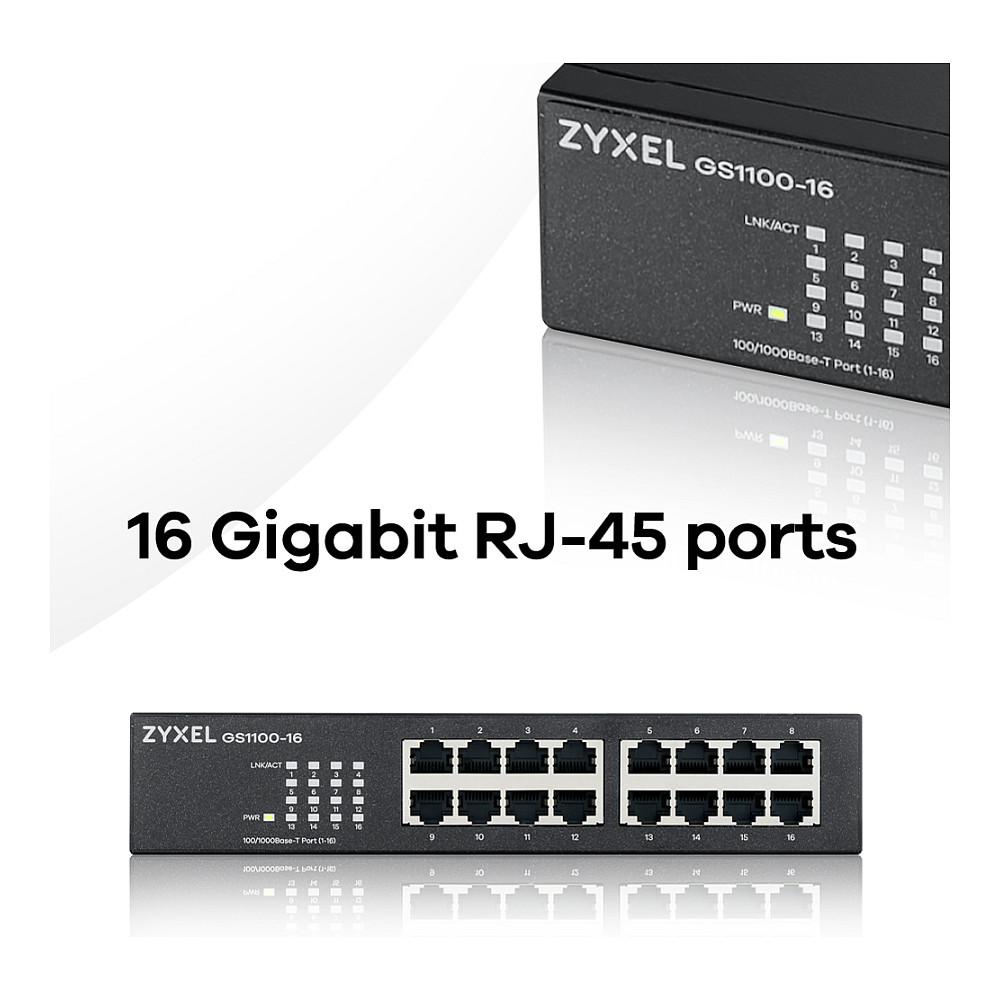 Switch Zyxel GS1100-16E, 16 porta Gigabit Ethernet, 10/100/1000 Mbps, Unmanaged, 32Gbps, pa ventilator - Zezë - 7