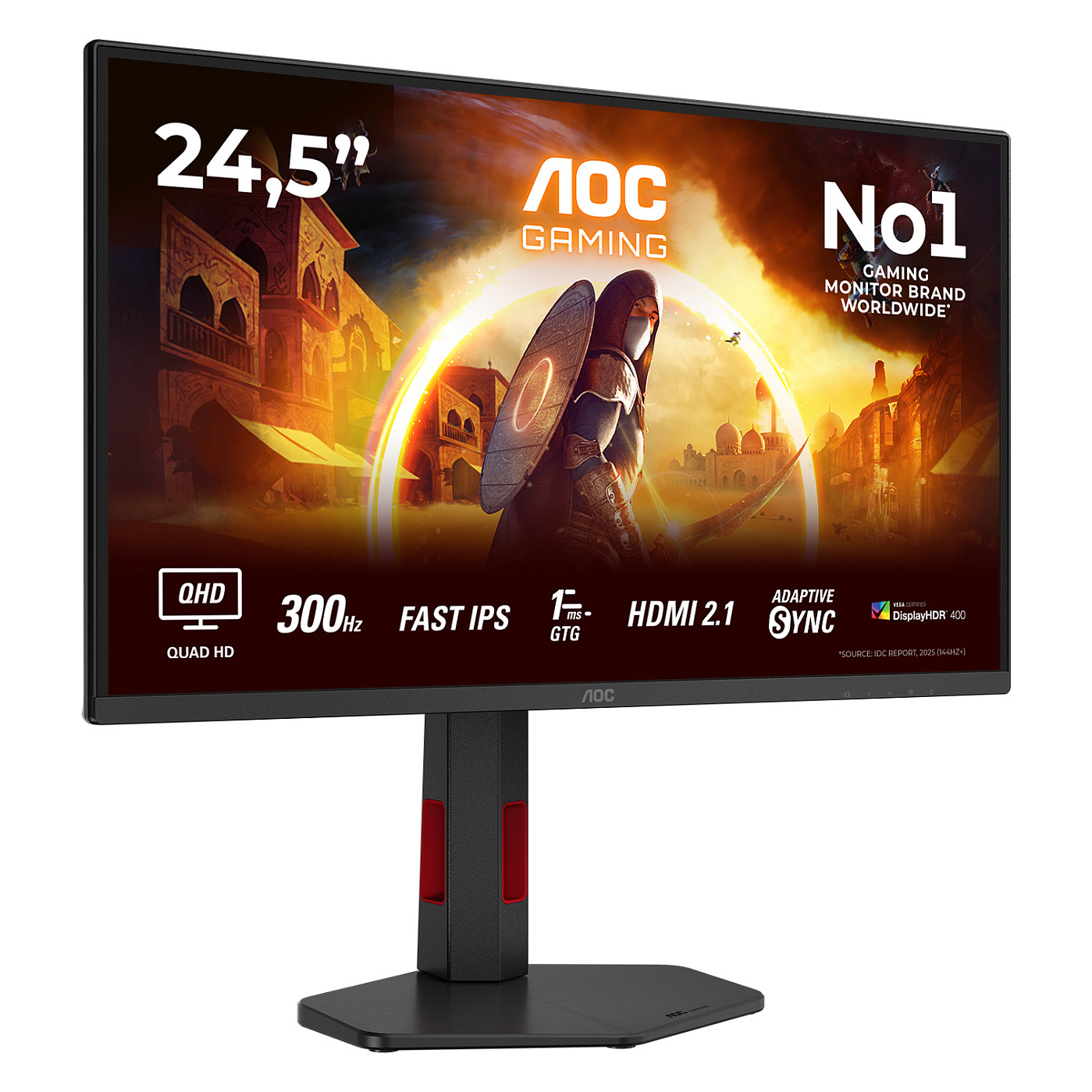 Monitor Gaming AOC Q25G4SR / 24.5"/ Quad HD Fast IPS / LED / 300Hz / 1ms / HDMI+DP - Zezë / Kuqe - 19