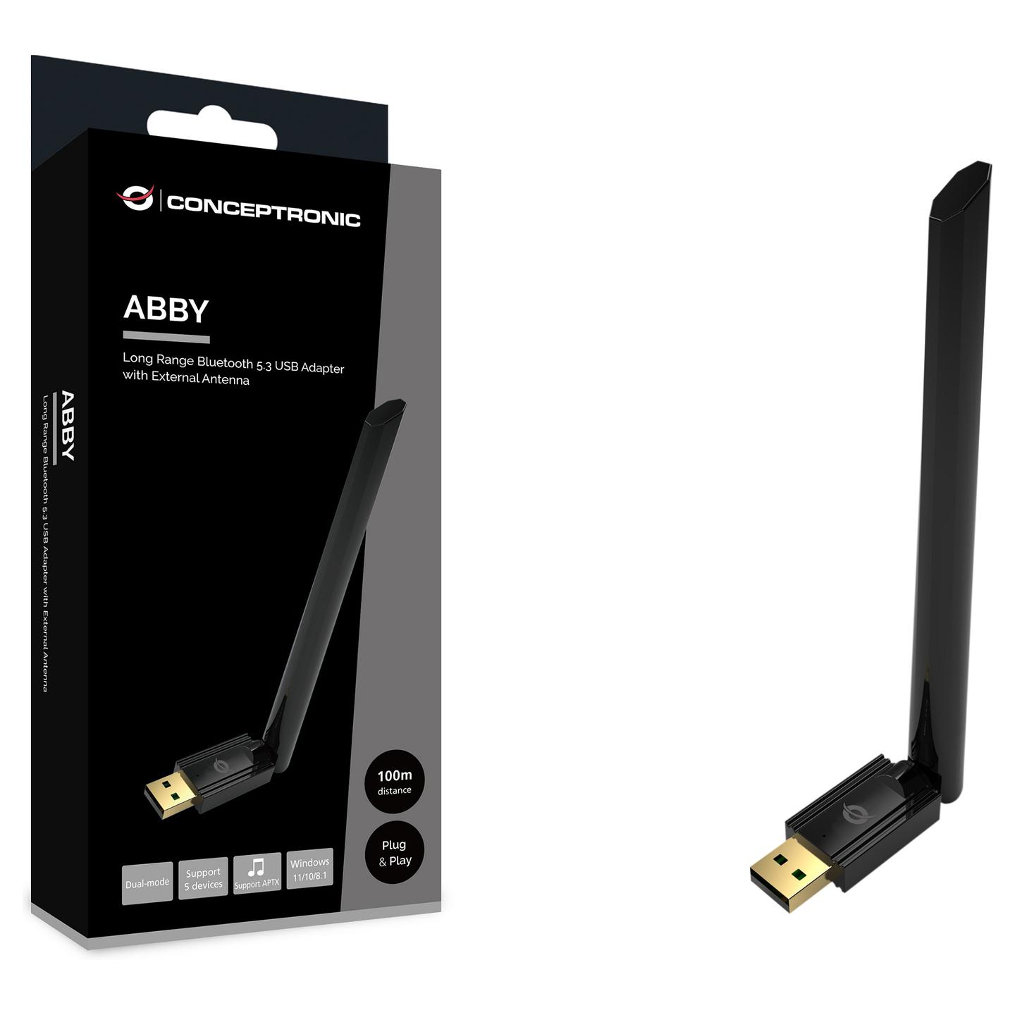 Bluetooth Conceptronic ABBY17B / Bluetooth 5.3 / Antenë e Jashtme 4 dBi / 100 m – Zezë - 5