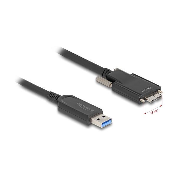Kabllo USB DeLOCK 83212, USB 10 Gbps Type-A mashkull në Micro-USB Type-B mashkull me vida fiksuese, kabllo optike aktive, 7,5 m - Zezë - 1