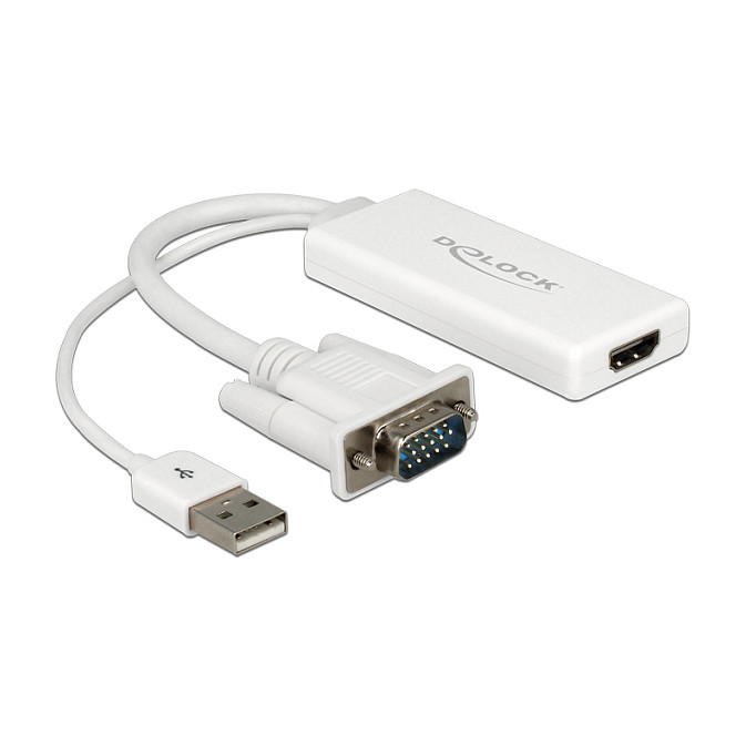 Adapter DELOCK / VGA + Audio → HDMI / me Kabllo - Bardhë - 1