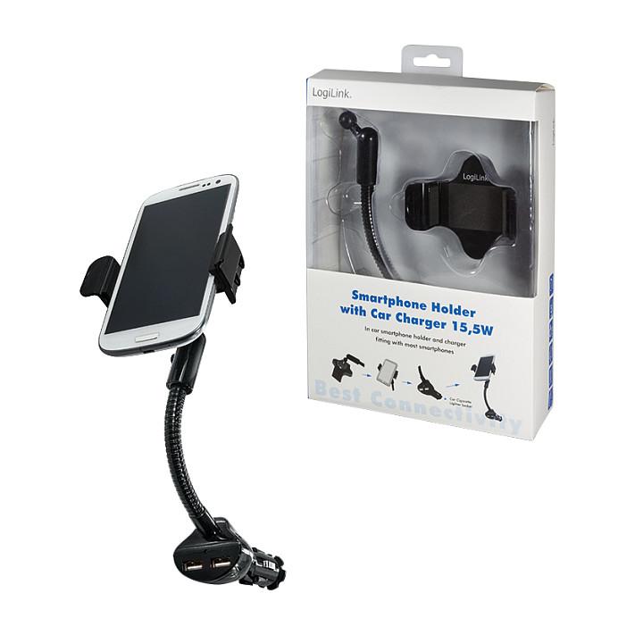 Mbajtës telefoni për veturë LogiLink PA0121 / 2x USB-A / 15.5W / 360° – Zezë - 8