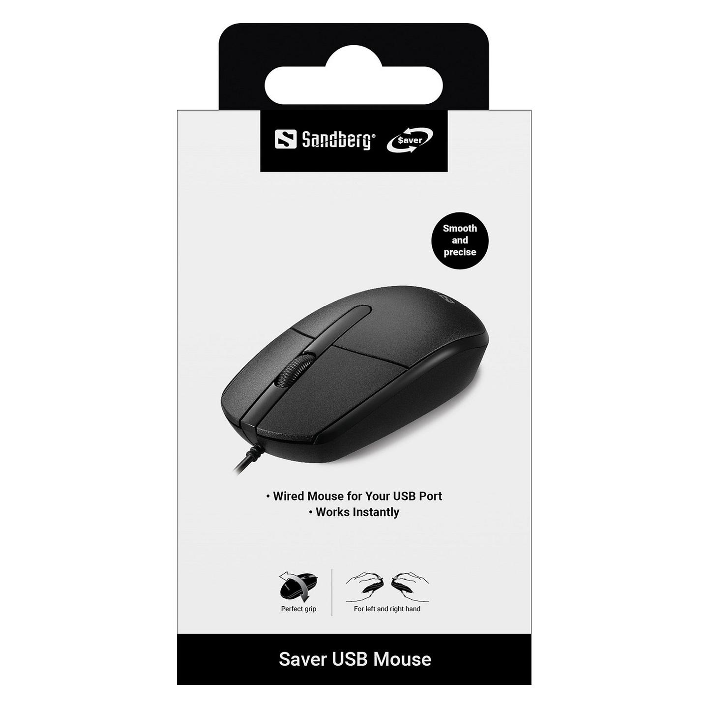 Maus me kabllo Sandberg Saver USB Mouse / USB / 1200 DPI / 3 Butona / 1.5m - Zezë - 4