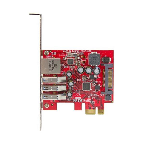 Kartë Zgjerimi StarTech.com PEXUSB3S3GE, 3x USB 3.2 Gen 1, 1x RJ45 Gigabit Ethernet, PCIe 2.0 x1 – Kuqe - 2