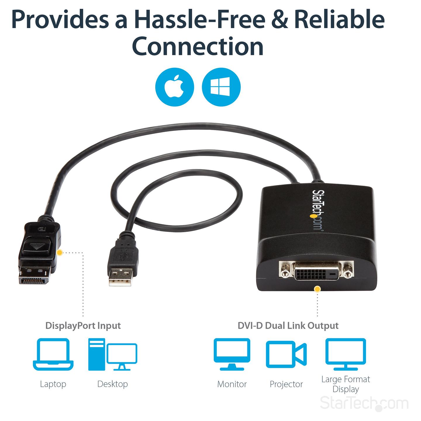 Kabllo DisplayPort StarTech.com DP2DVID2 / DisplayPort në DVI-D / Dual-Link / 2560×1600 60Hz - Zezë - 10