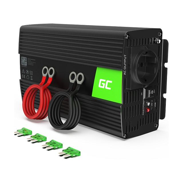 Inverter Green Cell INV23, 24 V në 230 V, 1000 W / 2000 W, Sinusoidë e Modifikuar, USB – Zezë