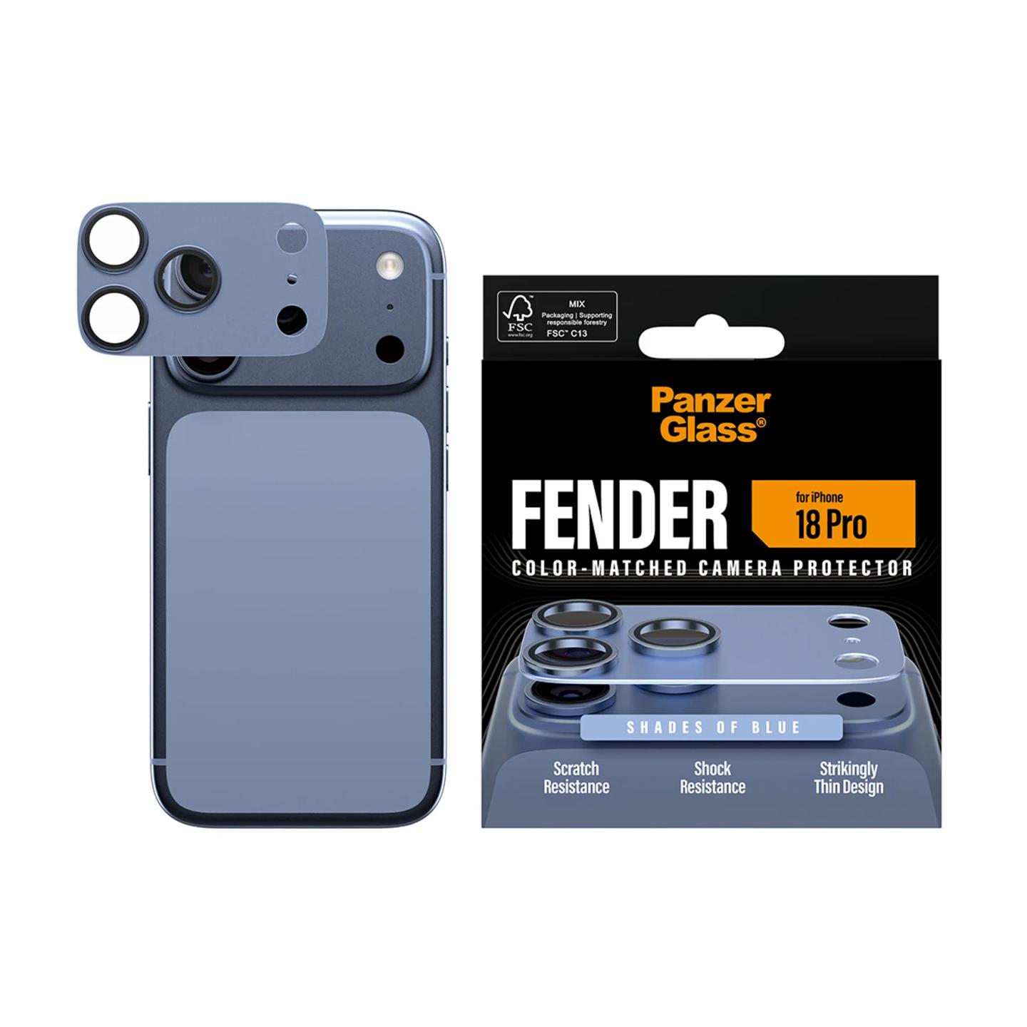 Mbrojtës për Kamera PanzerGlass Fender, për iPhone 18 Pro, Xham i Temperuar, Kornizë Alumini - Blu - 2