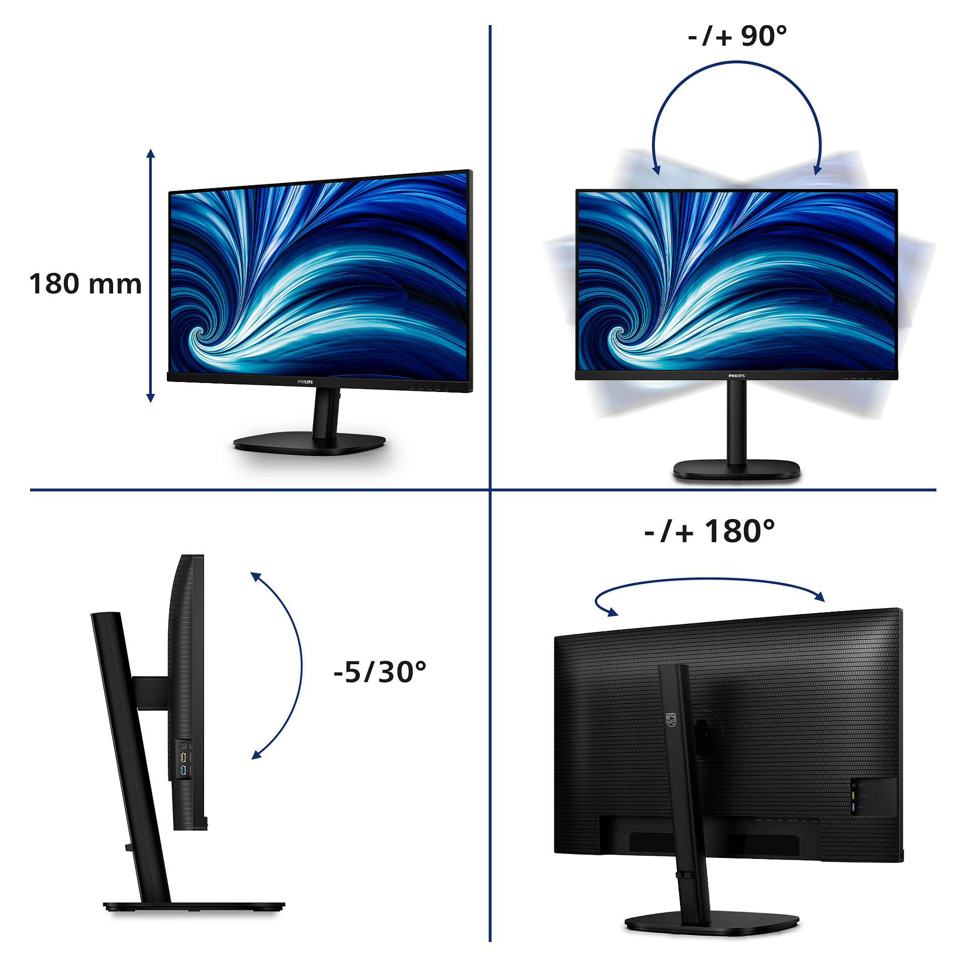 Monitor Philips 32B2U3601/00 / 31.5" / Quad HD IPS / LCD / 100 Hz / 4 ms / HDMI+USB+DP+HDCP - Zezë - 5