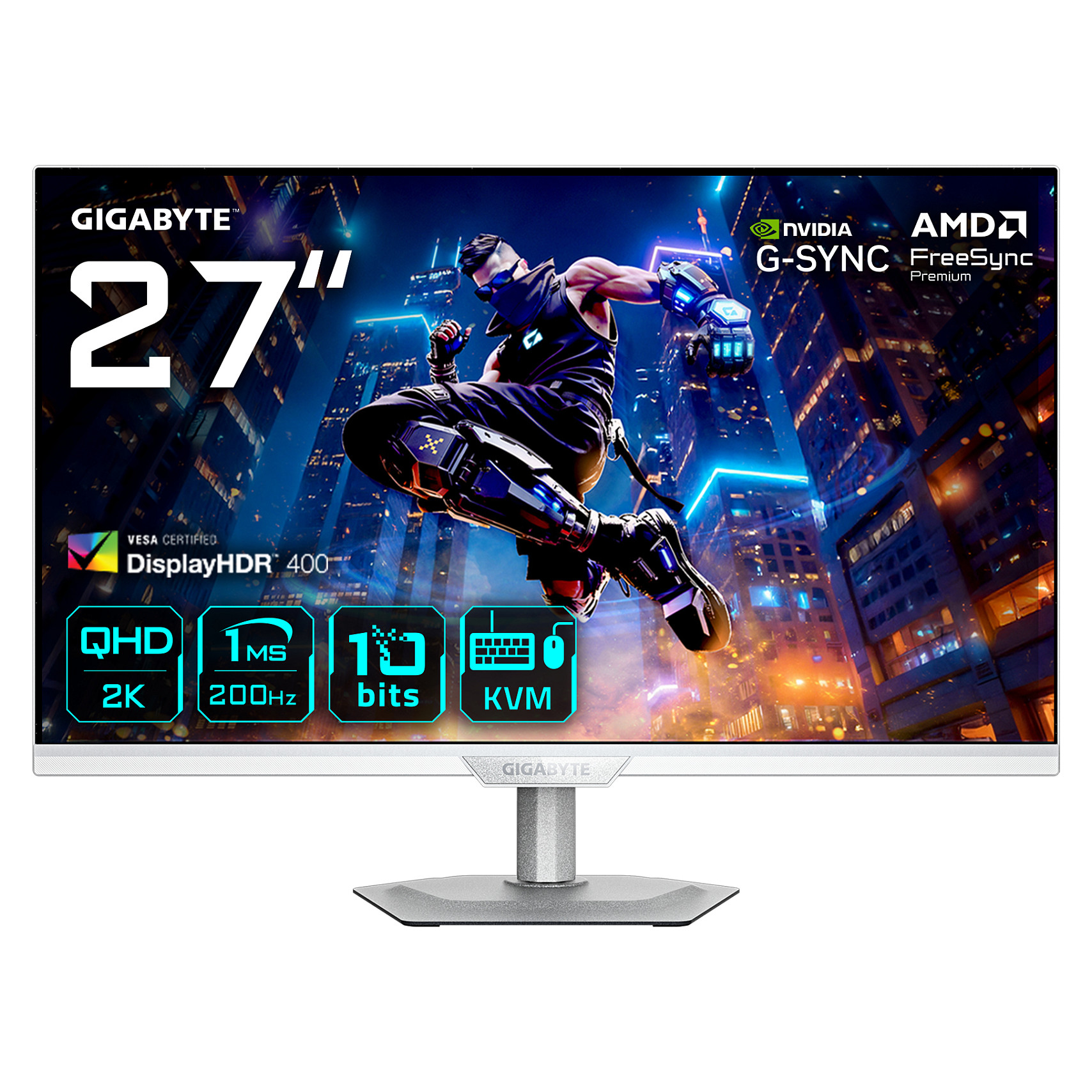 Monitor Gaming Gigabyte M27Q2 QD ICE / 27" / QHD QD-OLED / 240Hz / 0.03ms / HDMI+DP+USB-C - Bardhë - 1